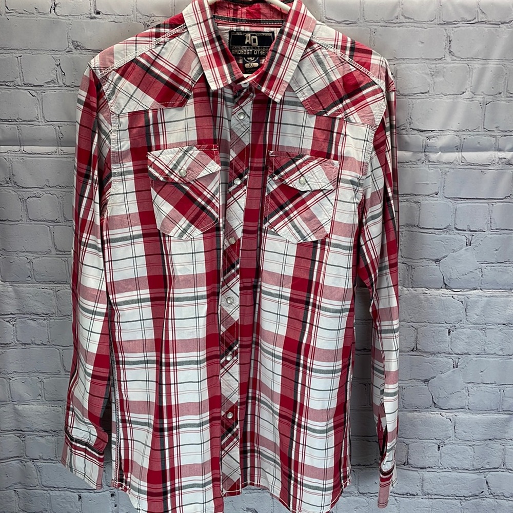 ⭐️🌸American Legacy Amongst Others Mens Long Sleeve button snap plaid shirt XL